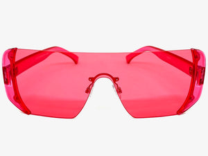 Oversized Exaggerated Modern Retro Shield Style SUNGLASSES Large Flat Red Lens 7299