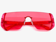 Oversized Exaggerated Modern Retro Shield Style SUNGLASSES Large Flat Red Lens 7299