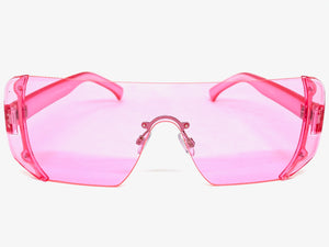 Oversized Exaggerated Modern Retro Shield Style SUNGLASSES Large Flat Pink Lens 7299