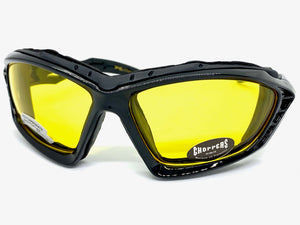 Motorcycle Biker Riding CHOPPERS Padded SUN GLASSES Safety Goggles Yellow Lens 8948