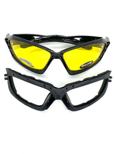 Motorcycle Biker Riding CHOPPERS Padded SUN GLASSES Safety Goggles Yellow Lens 8948