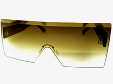 Oversized Exaggerated Modern Rerto Shield Style SUNGLASSES Large Brown Frame 8006