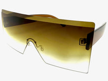 Oversized Exaggerated Modern Rerto Shield Style SUNGLASSES Large Brown Frame 8006