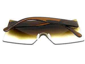 Oversized Exaggerated Modern Rerto Shield Style SUNGLASSES Large Brown Frame 8006