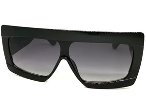 Oversized Classy Elegant Modern Rerto Shield Style SUNGLASSES Large Black Frame 9257