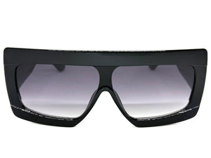 Oversized Classy Elegant Modern Rerto Shield Style SUNGLASSES Large Black Frame 9257
