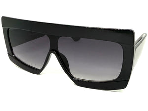 Oversized Classy Elegant Modern Rerto Shield Style SUNGLASSES Large Black Frame 9257