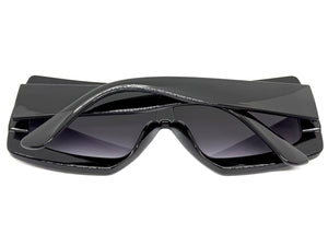 Oversized Classy Elegant Modern Rerto Shield Style SUNGLASSES Large Black Frame 9257