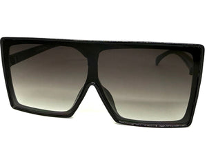 Oversized Classy Elegant Modern Rerto Shield Style SUNGLASSES Large Black Frame 7803