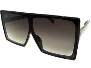 Oversized Classy Elegant Modern Rerto Shield Style SUNGLASSES Large Black Frame 7803