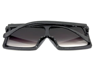 Oversized Classy Elegant Modern Rerto Shield Style SUNGLASSES Large Black Frame 7803