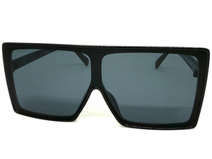 Oversized Classy Elegant Modern Rerto Shield Style SUNGLASSES Large Black Frame 7803