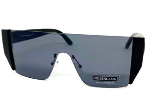Sleek Modern Retro Shield Style SUNGLASSES Black Frame Dark Lens 6790