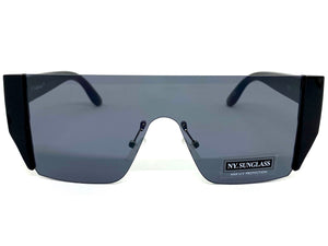Sleek Modern Retro Shield Style SUNGLASSES Black Frame Dark Lens 6790
