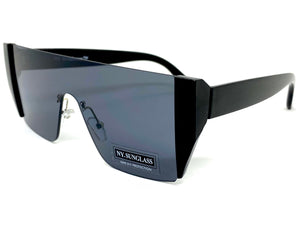 Sleek Modern Retro Shield Style SUNGLASSES Black Frame Dark Lens 6790
