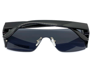 Sleek Modern Retro Shield Style SUNGLASSES Black Frame Dark Lens 6790