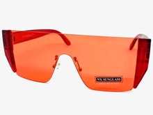 Sleek Modern Retro Shield Style SUNGLASSES Red Rimless Frame 6790