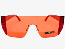 Sleek Modern Retro Shield Style SUNGLASSES Red Rimless Frame 6790