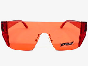 Sleek Modern Retro Shield Style SUNGLASSES Red Rimless Frame 6790
