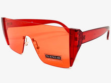 Sleek Modern Retro Shield Style SUNGLASSES Red Rimless Frame 6790
