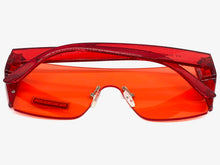 Sleek Modern Retro Shield Style SUNGLASSES Red Rimless Frame 6790
