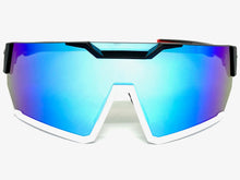 Oversized Retro Sporty Wrap Around Shield Style SUNGLASSES Large Black & White Frame 5335