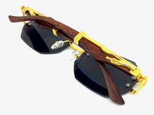 Men's Classy Elegant Luxury Designer Hip Hop Style SUNGLASSES Gold & Faux Wooden Frame 27670