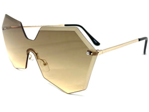 Sleek Modern Retro Shield Style SUNGLASSES Gold Rimless Frame 4683