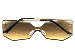 Sleek Modern Retro Shield Style SUNGLASSES Gold Rimless Frame 4683