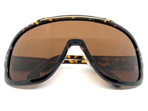 Oversized Elegant Luxury Retro Modern Shield Wrap Style SUNGLASSES Tortoise Frame 3094