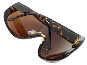 Oversized Elegant Luxury Retro Modern Shield Wrap Style SUNGLASSES Tortoise Frame 3094