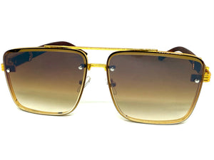 Classic Vintage Retro Hip Hop Style SUNGLASSES Square Gold & Wood Frame E2156