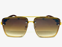 Classic Vintage Retro Hip Hop Style SUNGLASSES Square Gold & Wood Frame E2156