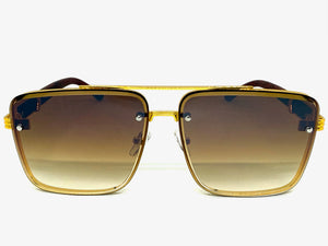 Classic Vintage Retro Hip Hop Style SUNGLASSES Square Gold & Wood Frame E2156