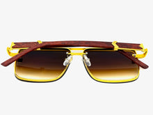 Classic Vintage Retro Hip Hop Style SUNGLASSES Square Gold & Wood Frame E2156