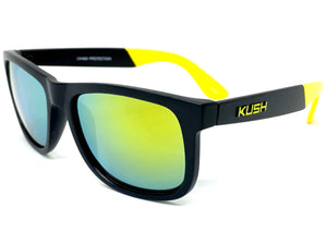 Classic Vintage Retro Biker Style KUSH SUNGLASSES Black & Yellow Frame 6097