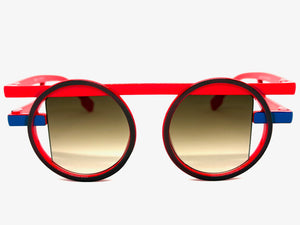 Classic Elegant 90's Modern Retro Style SUNGLASSES Round Red Frame 1249