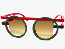 Classic Elegant 90's Modern Retro Style SUNGLASSES Round Red Frame 1249