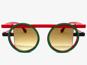 Classic Elegant 90's Modern Retro Style SUNGLASSES Round Red Frame 1249