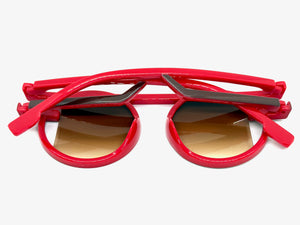 Classic Elegant 90's Modern Retro Style SUNGLASSES Round Red Frame 1249
