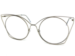 Oversized Exaggerated Retro Cat Eye Style Clear Lens EYEGLASSES Huge Silver Frame 4485