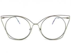 Oversized Exaggerated Retro Cat Eye Style Clear Lens EYEGLASSES Huge Silver Frame 4485