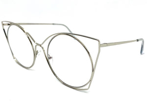 Oversized Exaggerated Retro Cat Eye Style Clear Lens EYEGLASSES Huge Silver Frame 4485