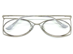 Oversized Exaggerated Retro Cat Eye Style Clear Lens EYEGLASSES Huge Silver Frame 4485