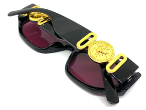 Classic Luxury Designer Hip Hop Style SUNGLASSES Black Frame with Gold Medallion 80509