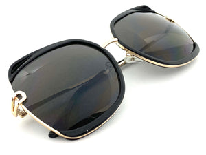 Classic Vintage Retro Style SUNGLASSES Square Black & Gold Frame 8860