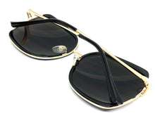 Classic Vintage Retro Style SUNGLASSES Square Black & Gold Frame 8860