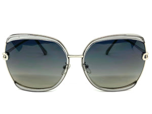 Classic Vintage Retro Style SUNGLASSES Square Gray & Silver Frame 8860