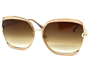 Classic Vintage Retro Style SUNGLASSES Square Nude & Gold Frame 8860