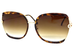 Classic Vintage Retro Style SUNGLASSES Square Nude & Gold Frame 8860